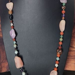 Vintage Japanese Carved Boxwood  Bead Quartz Crystal Beads Necklace Healing
